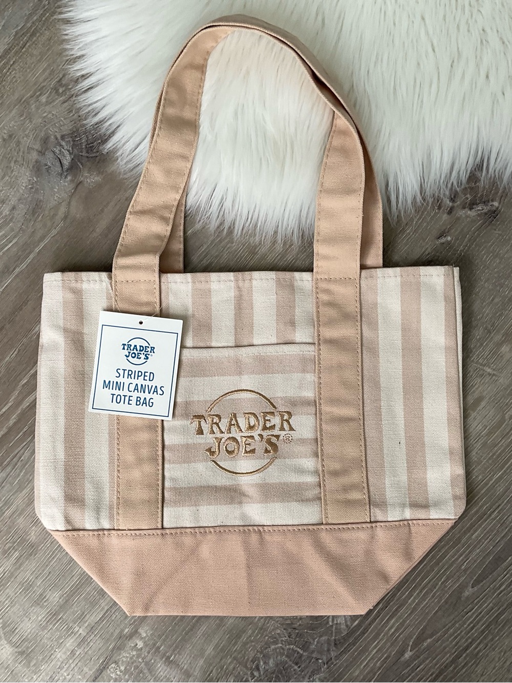 💞Limited Edition Trader Joe’s Mini Tote Bag - Light Beige Striped Summer 2026